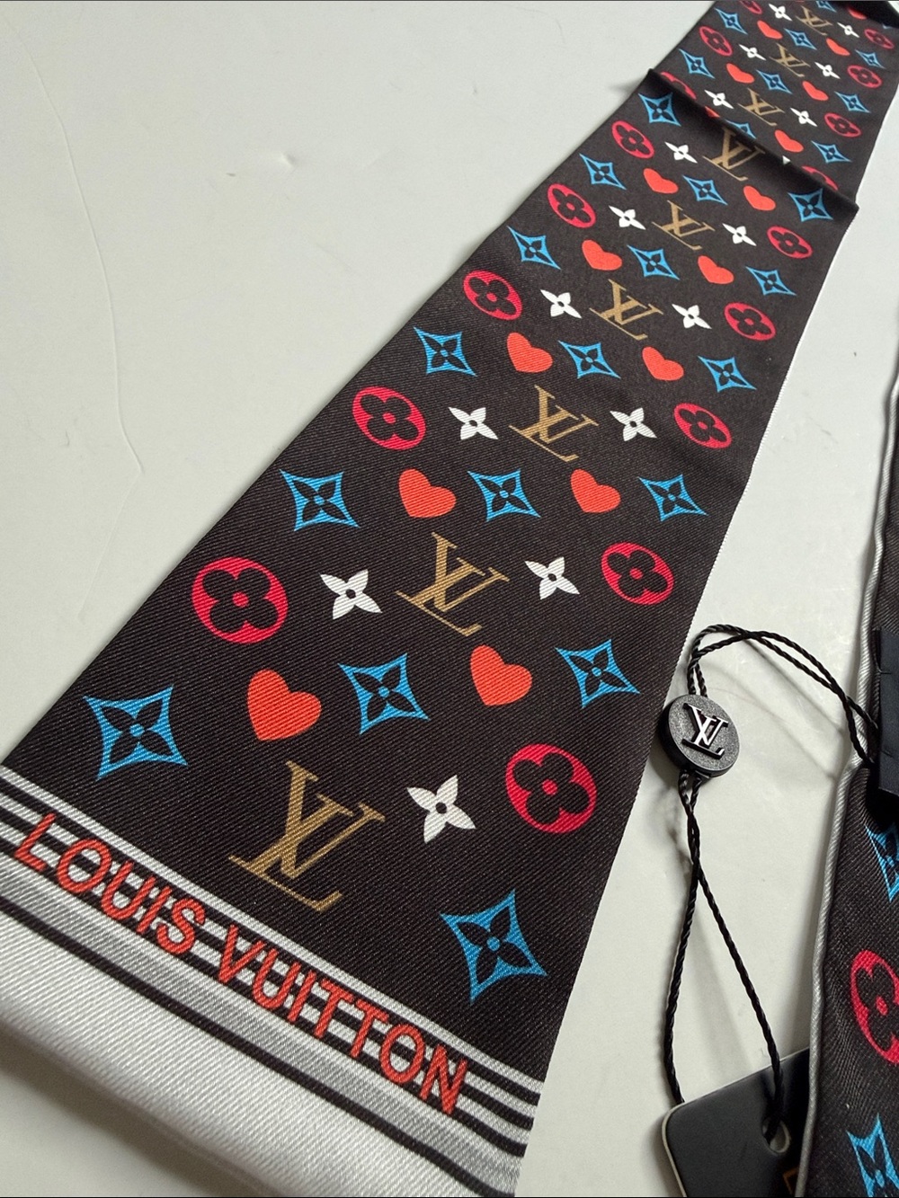White Multicolor Monogram Twilly with Red and Blue Accents - Picture 7 of 10